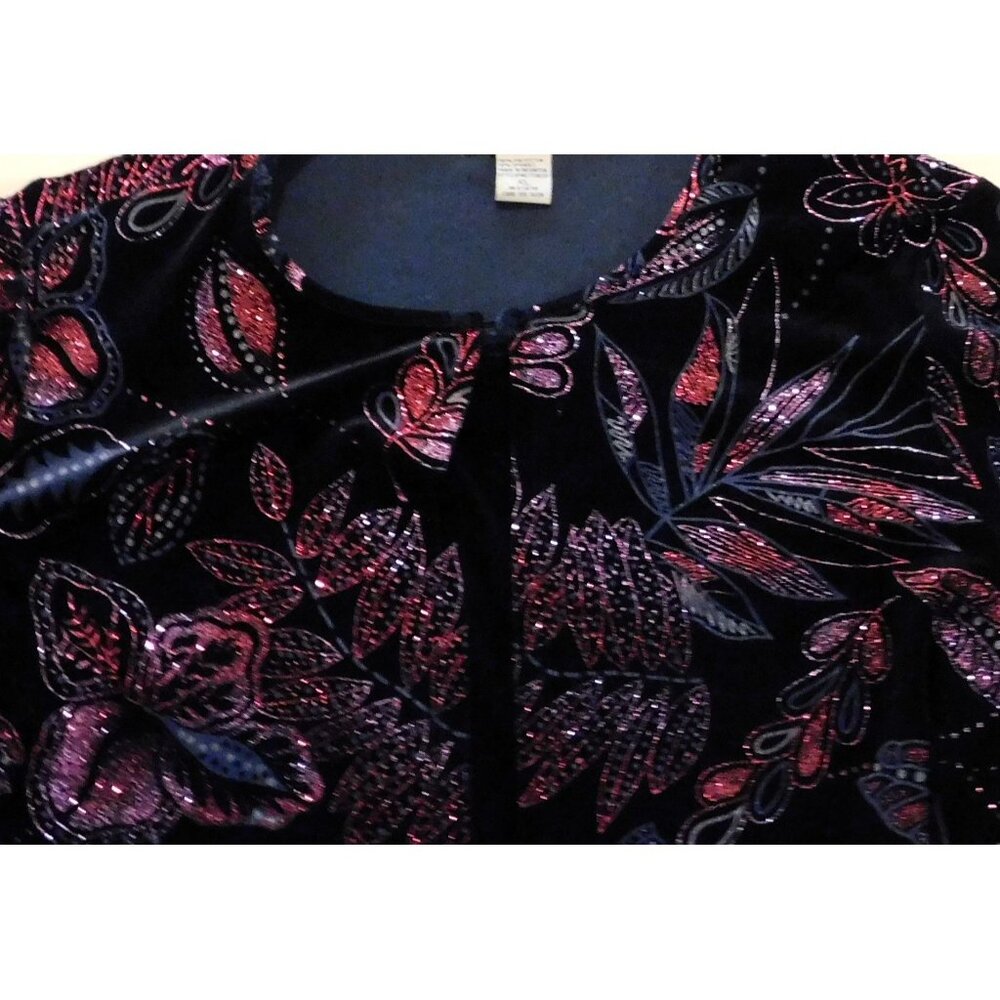 Notations Glittery Jacket XL Black Red Sparkling Floral Print Attached Tank - Picture 4 of 9